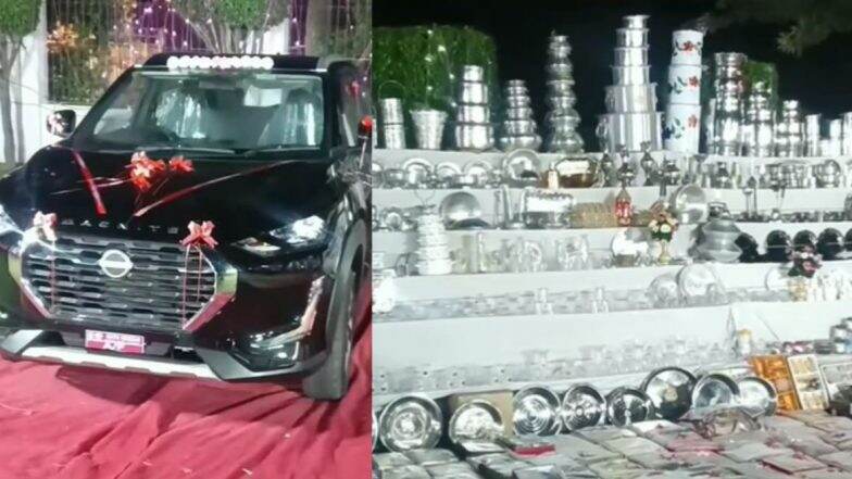 Dowry Or Bazaar? लग्नात भेटवस्तू म्हणून दिल्या 100 हून अधिक गोष्टी; स्वयंपाकघरातील भांडी, उपकरणे, फर्निचर, SUV चा समावेश, पहा धक्कादायक व्हिडिओ (Watch)