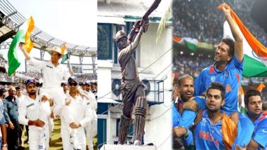 Sachin Tendulkar Statue Unveiling Video: वानखेडे स्टेडियमवर सचिन तेंडुलकरच्या पुतळ्याचे अनावरण, चाहत्याकडून 'सचिन-सचिन'चा जयघोष (Watch Video)