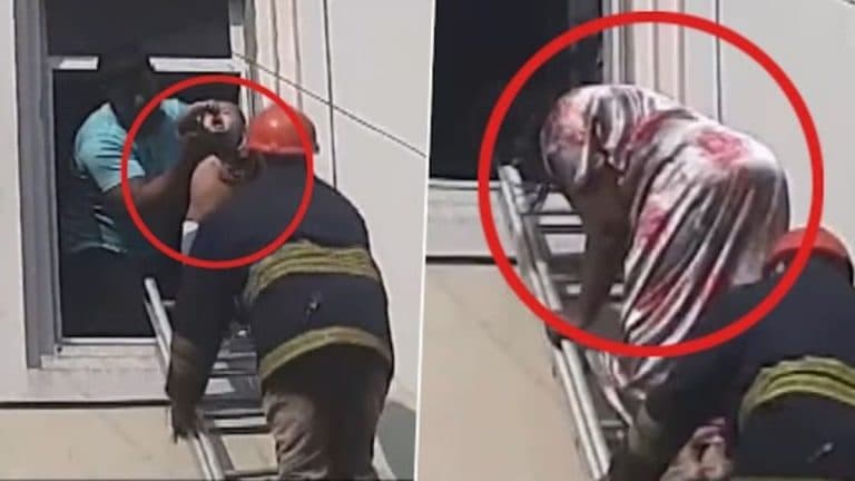 Fire In Storage Godown At Hyderabad: हैदराबादमध्ये गोदामाला भीषण आग, अग्निशमन दलाच्या जवानांनी एक महिला आणि मुलाची केली सुटका, Watch Video