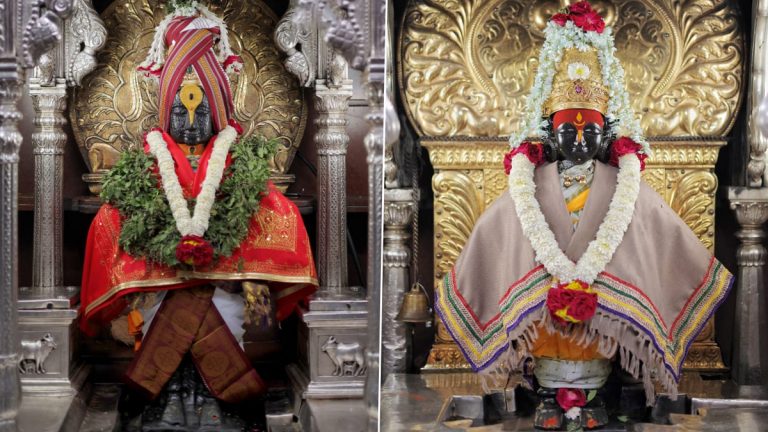 Vitthal Rukmini Mandir: पंढरपूरात विठ्ठल रुक्मिणीला काकड्यानंतर उबदार पोशाख, पहा फोटोज