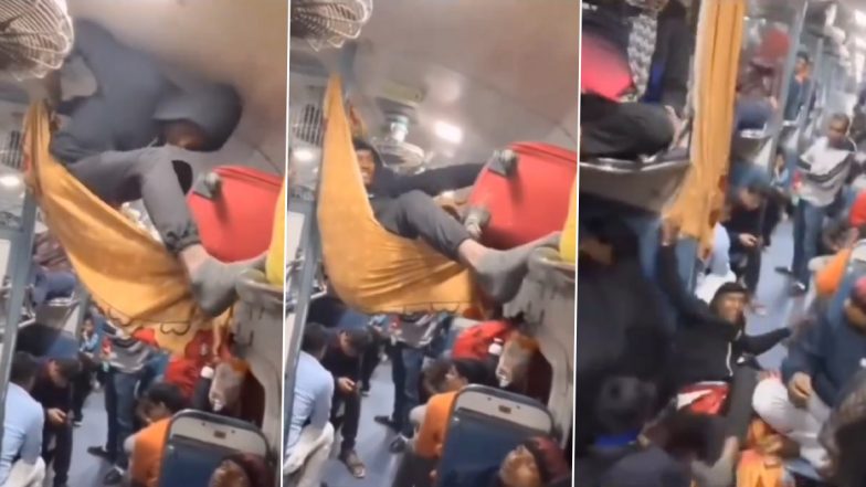 Viral Video: ट्रेनमध्ये जागा न मिळाल्याने तरुणाने केलं जुगाड; पण पुढे काय झालं? पहा व्हिडिओ