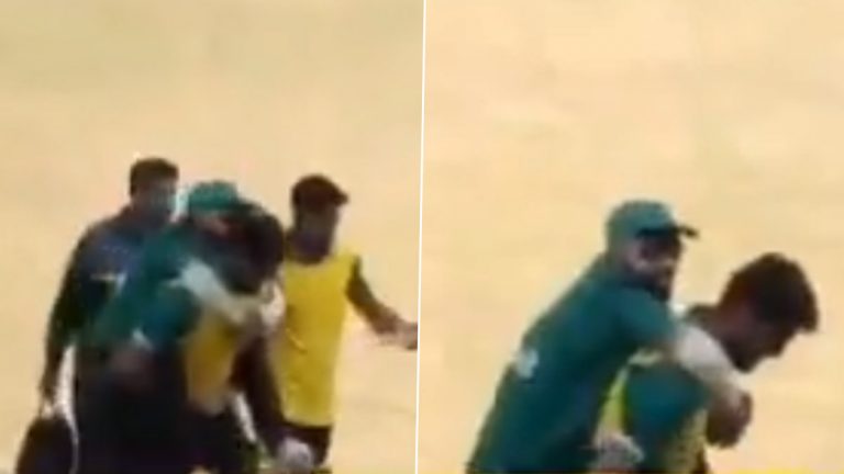 Shadab Khan Carried Off the Field on Shoulders: पाकिस्तान राष्ट्रीय T20 सामन्यात दुखापत झाल्यानंतर स्ट्रेचर नसल्यामुळे शादाब खानला खांद्यावरुन नेले मैदानाबाहेर , Video Viral