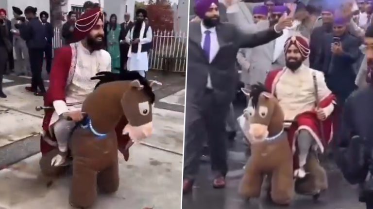 Groom Rides Toy Horse: नवरदेवाने खेळणीतील घोड्यावर स्वार होऊन केली लग्नात ग्रॅण्ड एन्ट्री; पहा व्हायरल व्हिडिओ