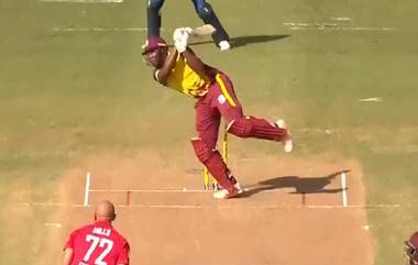 Andre Russell Powerfull Shot Video: वेस्ट इंडिज विरुद्ध इंग्लंड दुसऱ्या टी-20 सामन्यादरम्यान आंद्रे रसेलने मारला शक्तिशाली षटकार, ताकदीचे प्रदर्शन (Watch Video)