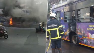 BEST Bus Catches Fire: नागपाडा सिग्नलवर जेजे हॉस्पिटलजवळ बेस्ट बसला आग; पहा व्हिडिओ
