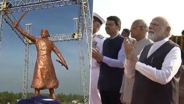 Navy Day Celebrations 2023 at Sindhudurg: सिंधुदूर्गातील राजकोट किल्ल्यावर छत्रपती शिवाजी महाराजांच्या पुतळ्याचं अनावरण PM Modi यांच्या हस्ते संपन्न  (Watch Video)