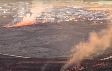 Volcano Erupted in Southwest Iceland: नैऋत्य आइसलँडमध्ये ज्वालामुखीचा उद्रेक (Watch Video)