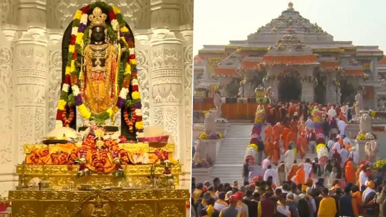 Ayodhya Ram Mandir Inauguration: रामलल्लांच्या प्राणप्रतिष्ठेनंतर साधू, महंत सह आमंत्रित पोहचले मंदिरात श्रीरामाच्या दर्शनाला (Watch Video)