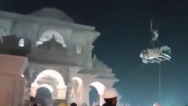 अयोद्धेच्या राम मंदिरामध्ये  विशेष क्रेनच्या मदतीने  राम लल्लांच्या मूर्तीचं आगमन (Watch Video)
