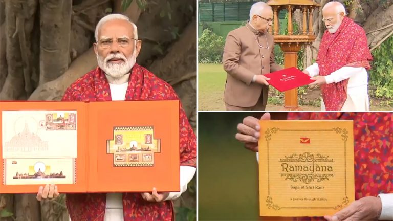 PM Narendra Modi यांच्याकडून राम मंदिराच्या टपाल तिकिटासह 48 पानांच्या पुस्तकातील 20 देशांच्या टपाल तिकिटाचेंही अनावरण