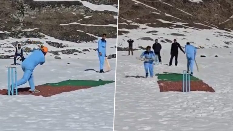 Indian Army Organises Snow Cricket: बारामुल्ला येथील LOC जवळील गग्गर हिल गावात भारतीय लष्कराने स्नो क्रिकेटचे आयोजन केले, पहा व्हिडिओ