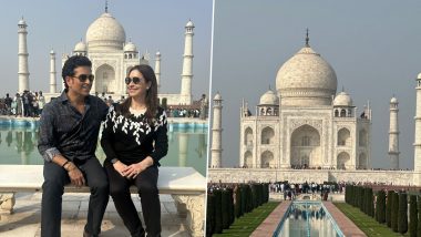 Sachin Tendulkar visited Taj Mahal: व्हॅलेंटाइनडेच्या दुसऱ्या दिवशी सचिन तेंडुलकरने पत्नी अंजलीसह आग्रा ताजमहालला दिली, फोटो व्हायरल