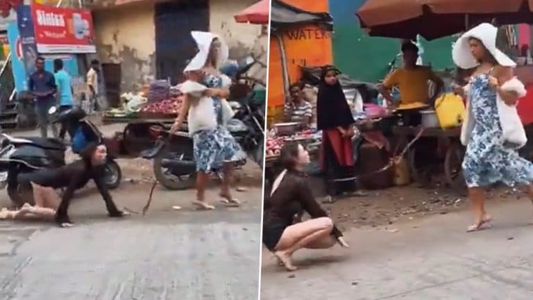 Viral Video- Woman Walking Another Woman On Leash: गळ्यात पट्टा घालून दुसरीच्या तालावर चालणार्‍या महिलेचा व्हिडिओ वायरल; नेटकरी हैराण