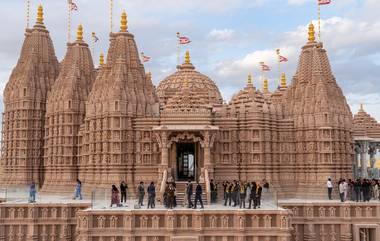 BAPS Hindu Mandir in Abu Dhabi New Pictures: बीएपीएस हिंदू मंदिराच्या प्रगतीचे साक्षीदार होण्यासाठी अबुधाबीमध्ये आंतरराष्ट्रीय मान्यवर एकत्र आले