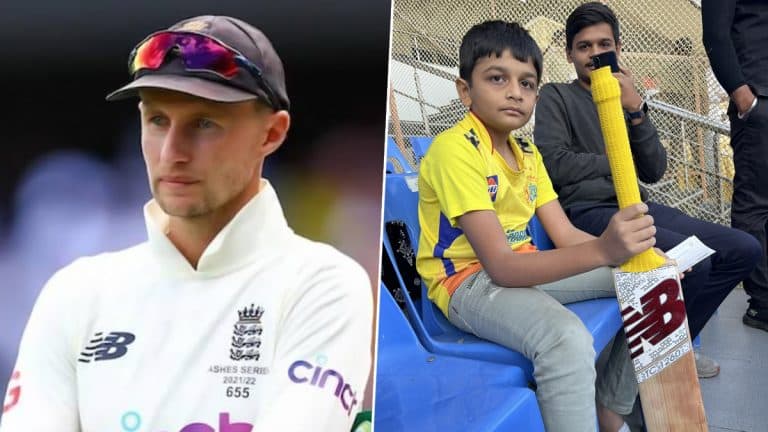 Joe Root Gifts Bat To Young Fan: भारताविरुद्धच्या तिसऱ्या कसोटीनंतर जो रूटने CSK जर्सी घातलेल्या लहान मुलाला त्याची बॅट दिली भेट, पहा फोटो