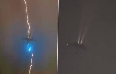 Lightning Fell On a Flying Plane: उडत्या विमानावर पडली वीज; निसर्गाचा हल्ला पाहून नेटीझन्स झाले अवाक, Watch Video