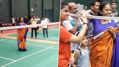 Supriya Sule Plays Badminton: प्रचारादरम्यान सुप्रिया सुळे दिसल्या बॅडमिंटन खेळताना (Watch Video)