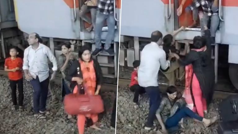 Viral Video: जळगाव रेल्वे स्थानकावर रुळ क्रॉस करुन जाण्याच्या घाईत प्रवासी अडकले 2 गाड्यांच्या मध्ये; पहा हृद्याचा ठोका चुकणारा व्हीडिओ (Watch Video)