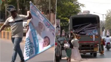 BMC Removed Rahul Gandhi's Banner : आचारसंहिता लागू होताच मुंबईत बीएमसीने राहुल गांधी यांच्या भारत जोडो न्याय यात्रेचे बॅनर हटवले ( Watch Video )