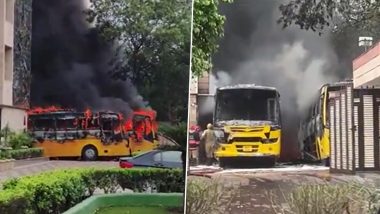 Delhi School Bus Caught Fire: दिल्लीत शाळेच्या आवारात उभ्या असलेल्या खाजगी बसला भीषण आग, पहा व्हिडिओ