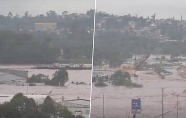 Brazil Flood Video: क्षणात होत्याचे नव्हते झाले; ब्राझीलमध्ये प्रवाशांना घेऊन जाणारे जहाज पुलावर आदळले (Watch Video)