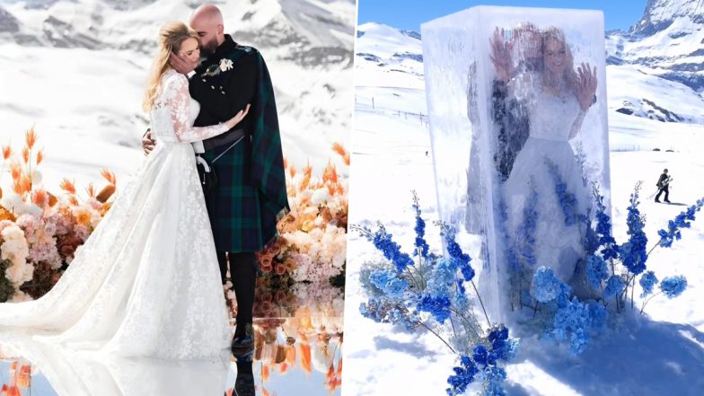 Switzerland Wedding: एक असाही लग्नसोहळा, बर्फाच्या घनांमध्ये वर-वधूची पोझ, पाहूण्यांना बर्फाच्या ग्लासांमध्ये ड्रिंक सर्व (Watch Video)
