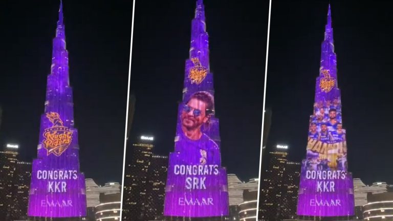 Burj Khalifa Lights Up In KKR Colors: केकेआर चॅम्पियन झाल्यानंतर बुर्ज खलिफा चमकला, शाहरुख खानचे 'या' खास पद्धतीने केले अभिनंदन; पाहा व्हिडिओ