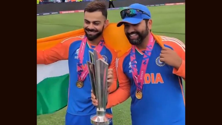 Rohit-Virat Bromance Video: हातात वर्ल्ड कप आणि खांद्यावर तिरंगा, दोघांचा आनंद गगनात मावेना (Watch Viral Video)