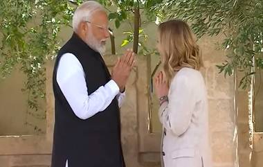 Giorgia Meloni Greets PM Modi: इटलीचे पंतप्रधान जॉर्जिया मेलोनी यांनी G7 शिखर परिषदेच्या ठिकाणी 'नमस्ते' म्हणत केलं पंतप्रधान मोदींचे स्वागत (Watch Video)