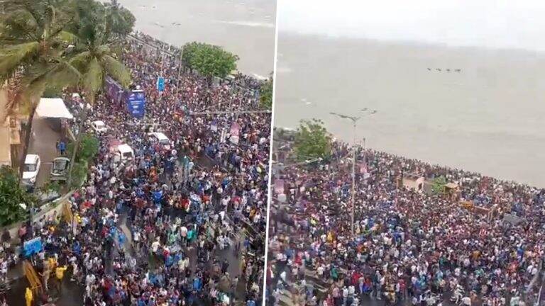 Team India Victory Parade Live Update: टीम इंडियाचे स्वागत करण्यासाठी मरीन ड्राईव्हवर मुंबईकरांची तुफान गर्दी, पाहा व्हिडिओ
