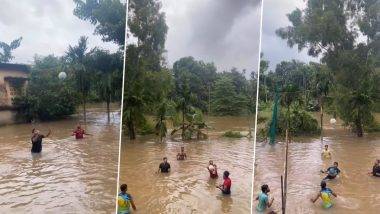 Video : कंबरपर्यंत भरलेल्या पावसाच्या पाण्यात व्हॉलीबॉल खेळत होते तरुण, व्हिडीओ व्हायरल