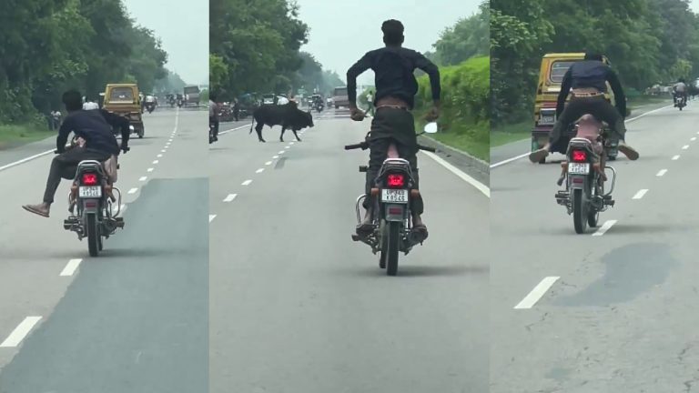 Bike Stunt Video: चिमुरड्याला बाईकवर बसवून भररस्त्यात तरुणाचे धोकादायक बाईक स्टंट - व्हिडिओ व्हायरल