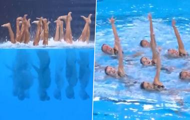 USA Artistic Swimmers Performs Moonwalk in Pool: यूएसए आर्टिस्टिक स्विमिंग टीमने पूलमध्ये अंडरवॉटर अपसाइड डाऊन मूनवॉक करून सगळ्यांना केले चकित,पाहा व्हिडिओ