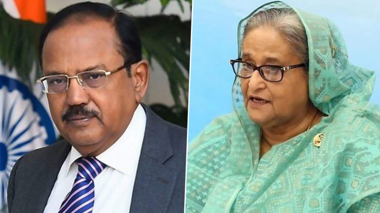 Ajit Doval Met Sheikh Hasina at Hindon Airbase: अजित डोवाल आणि वरिष्ठ लष्करी अधिकाऱ्यांनी हिंडन एअरबेसवर घेतली शेख हसीना यांची भेट