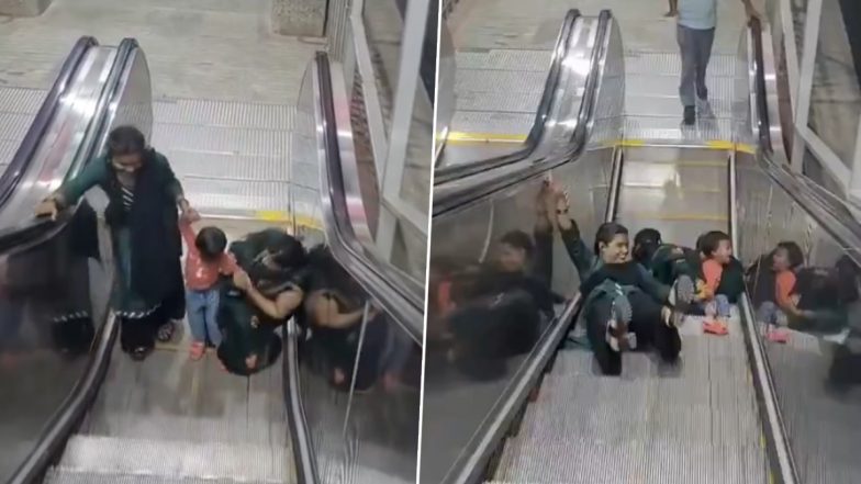 Viral Video: रेल्वे स्टेशनवर एस्केलेटरवर चढत असताना एक महिला आणि मुलगी लहान मुलासोबत खेळत असताना अचानक असा काहीसा प्रकार घडला, पाहून तुम्हाला ही धक्का बसेल